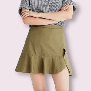 Madewell Expat Olive Ruffle Faux Wrap Mini Skirt